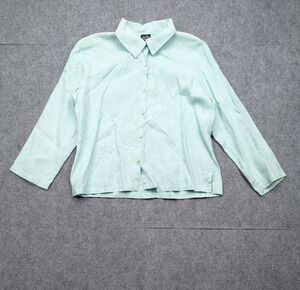 Eileen Fisher Irish Linen Button Up Womens Small Blue Minimal Natural Coastal